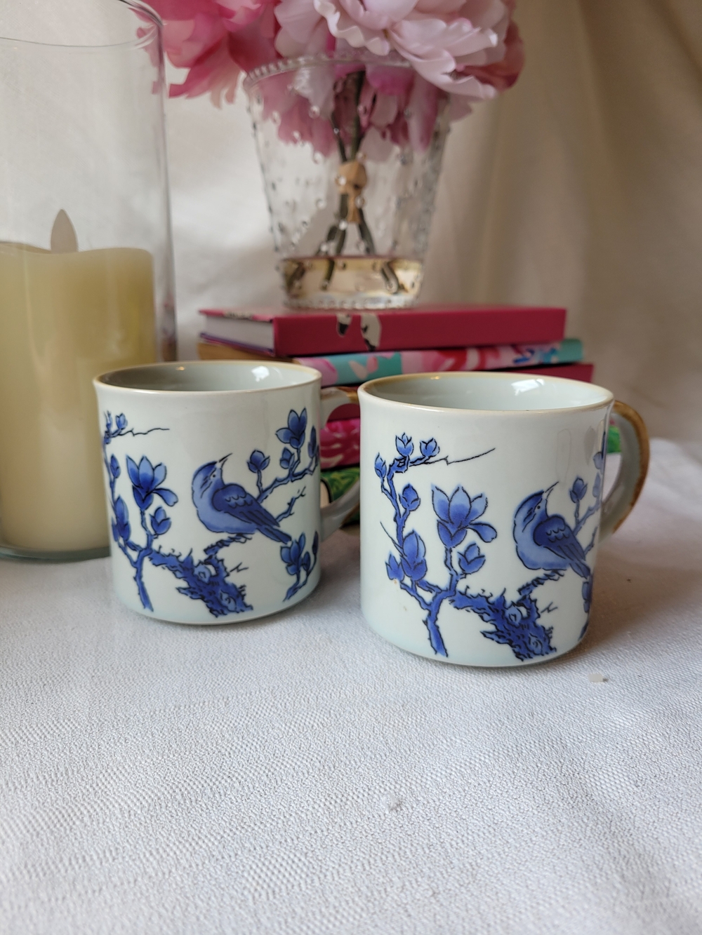 Sunnybird Designs Korean Vintage Blue Bird Stoneware Mugs - Set of 2 - Picture 1 of 3